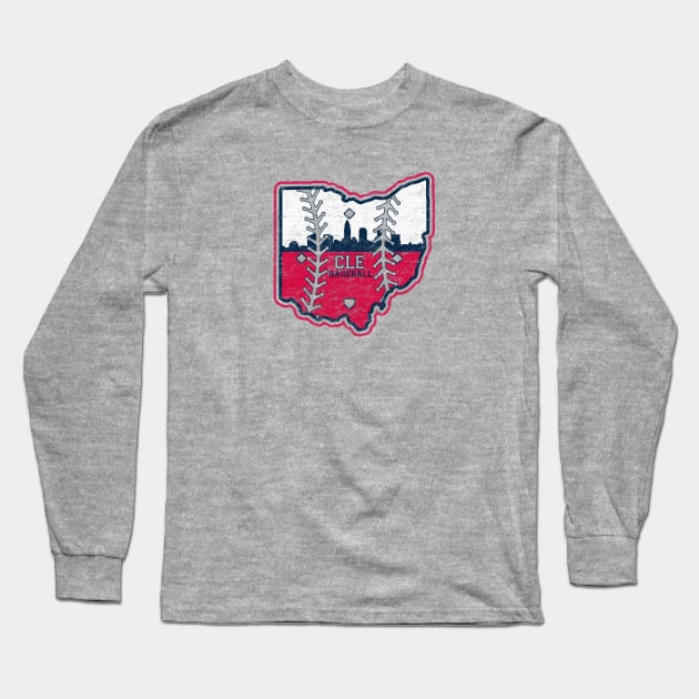 Vintage Cleveland Baseball Ohio State Map Long Sleeve T-Shirt by TeeCreations